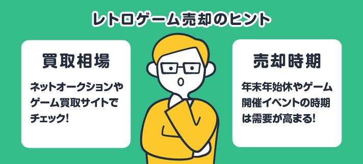 レトロゲーム売却のヒント・買取相場：ネットオークションやゲーム買取サイトでチェック！・売却時期：年末年始やゲーム開催イベントの時期は需要が高まる！