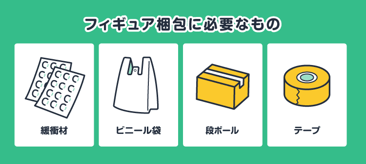 フィギュアの梱包に必要なもの：緩衝材/ビニール袋/段ボール/テープ
