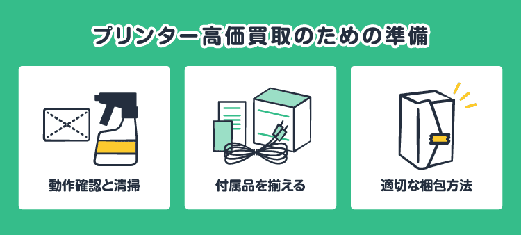 プリンター高価買取のための準備：動作確認と清掃/付属品を揃える/適切な梱包方法
