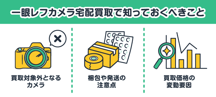 一眼レフカメラ宅配買取で知っておくべきこと：  買取対象外となるカメラ/梱包や発送の注意点/買取価格の変動要因