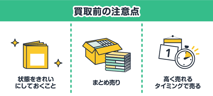 買取前の注意点：状態をきれいにしておくこと/まとめ売り/高く売れるタイミングで売る