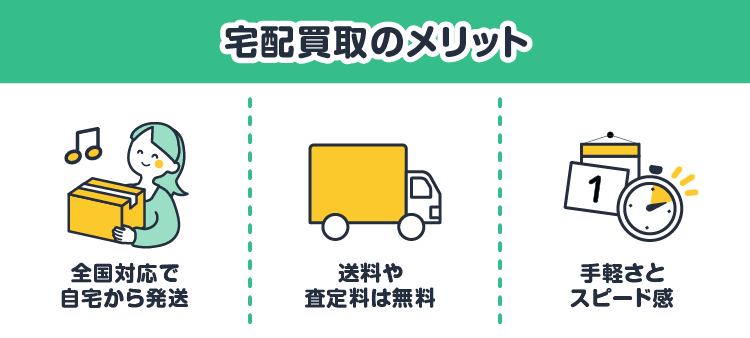 宅配買取のメリット：全国対応で自宅から発送/送料や査定料は無料/手軽さとスピード感