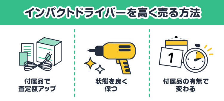 インパクトドライバーを高く売る方法：付属品で査定額アップ/状態を良く保つ/付属品の有無で変わる
