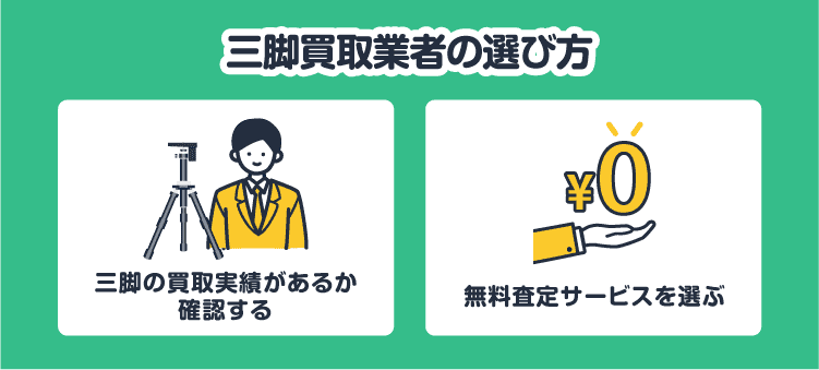 三脚買取業者の選び方：三脚の買取実績があるか確認する/無料査定サービスを選ぶ