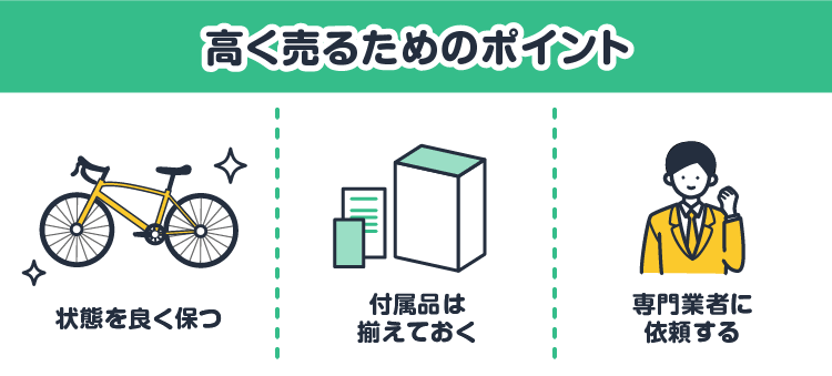 高く売るためのポイント：状態を良く保つ/付属品は揃えておく/専門業者に依頼する